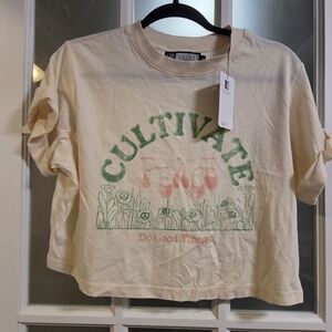 Cultivate Peace Graphic Crop Top - Cream